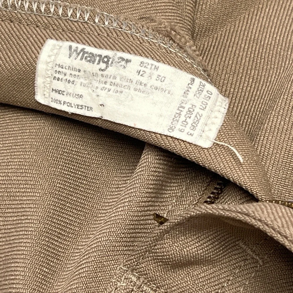 Vintage Wrangler Western Cowboy Brown Pleated Polyester Dress Slacks Men's 42x30